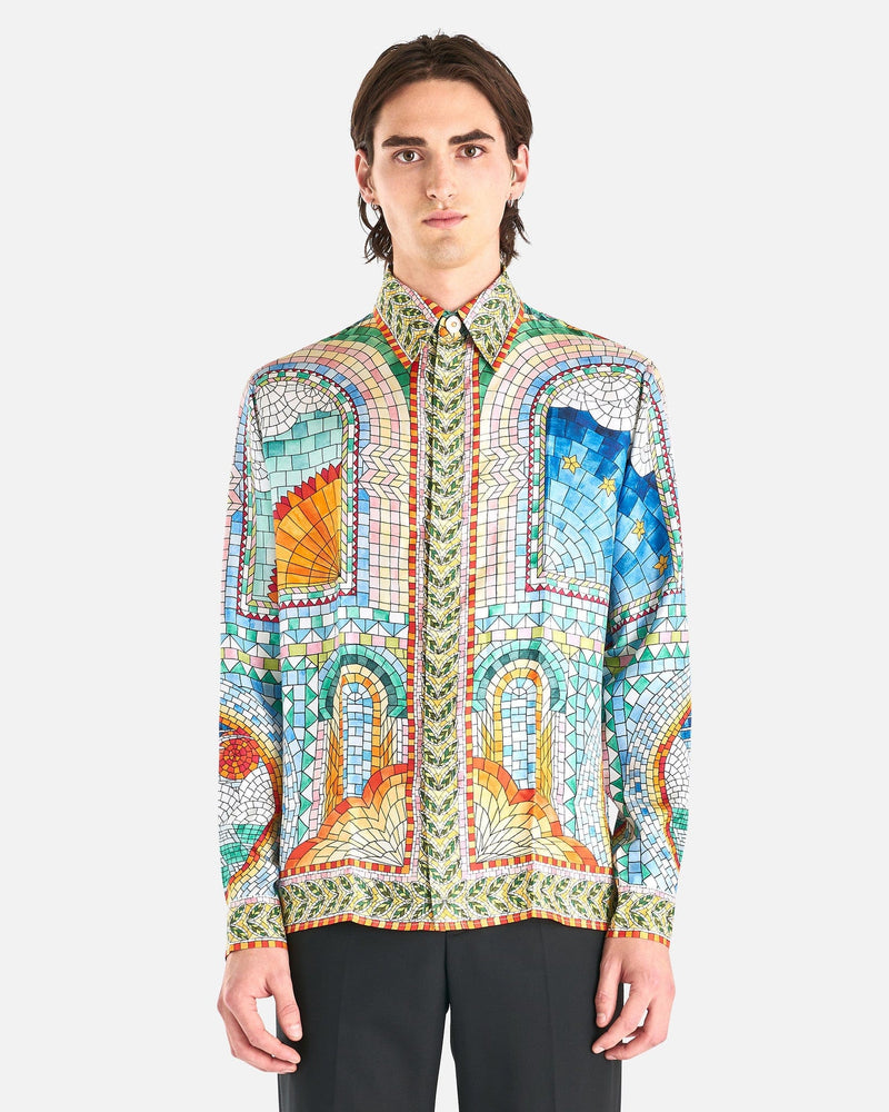 Mosaic De Damas Long Sleeve Silk Shirt in Multi – SVRN