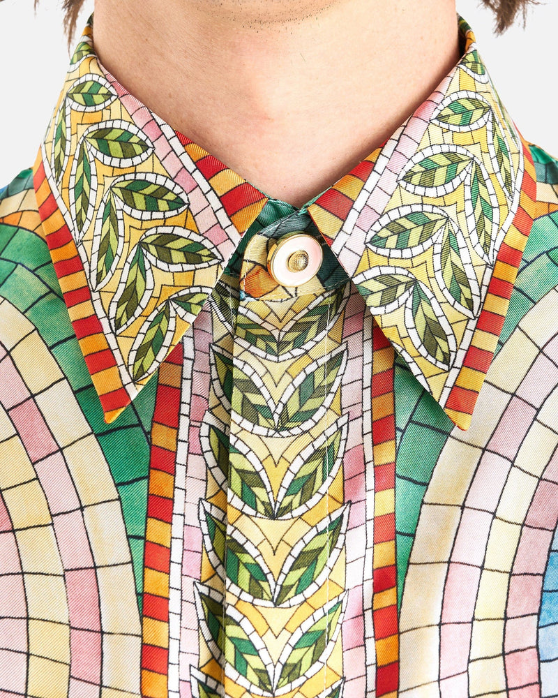 Casablanca Men's Shirts Mosaic De Damas Long Sleeve Silk Shirt in Multi