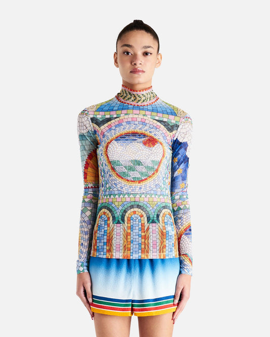 Casablanca Women Tops Mosaic De Damas Printed Mesh Top in Multi