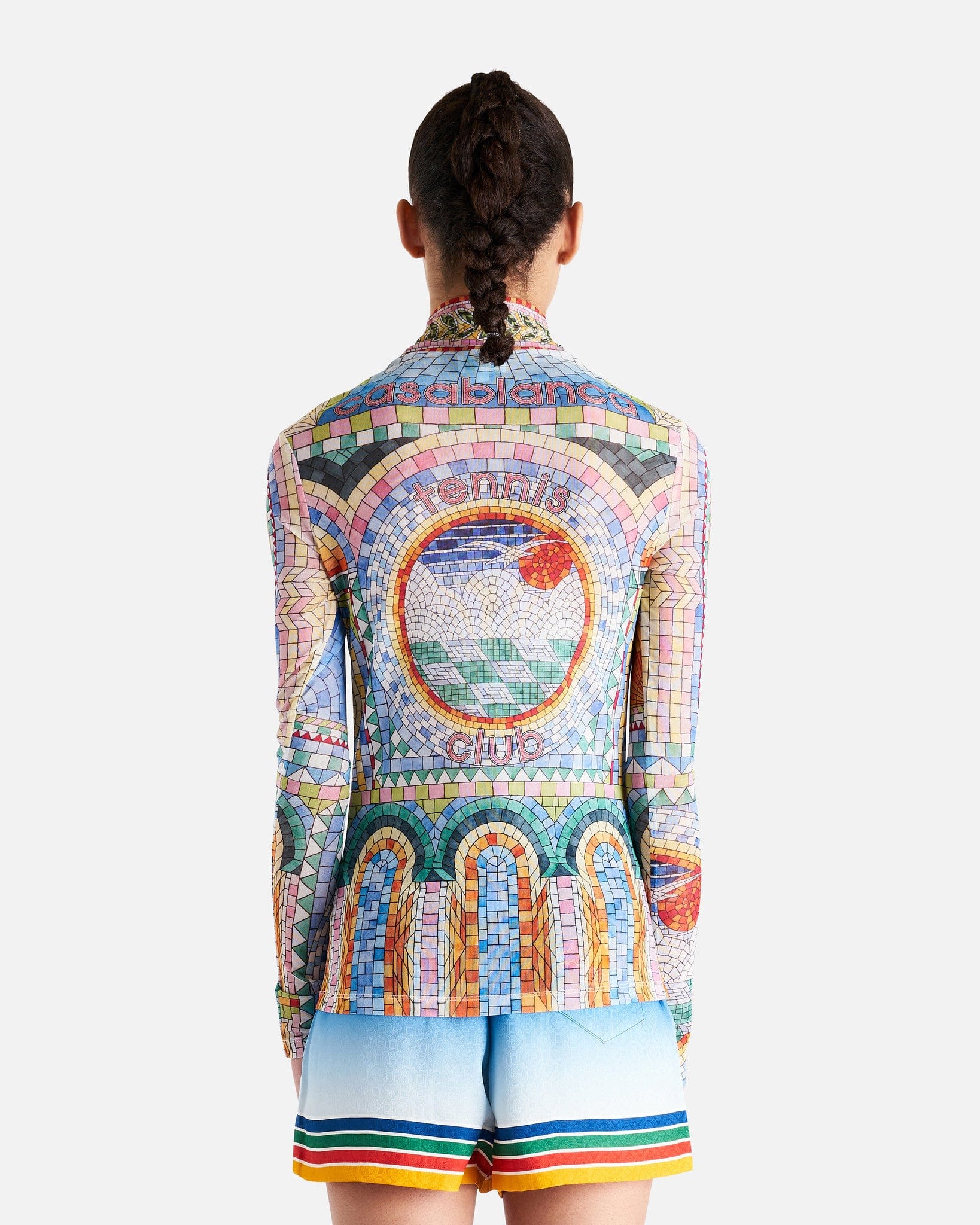 Casablanca Women Tops Mosaic De Damas Printed Mesh Top in Multi