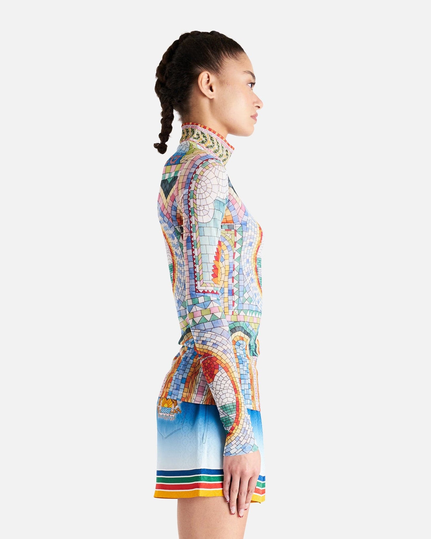 Casablanca Women Tops Mosaic De Damas Printed Mesh Top in Multi