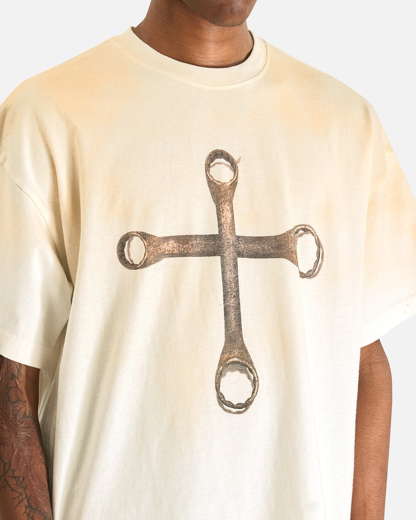 Satoshi Nakamoto Men's T-shirts Moto Church Tee in Dirty White