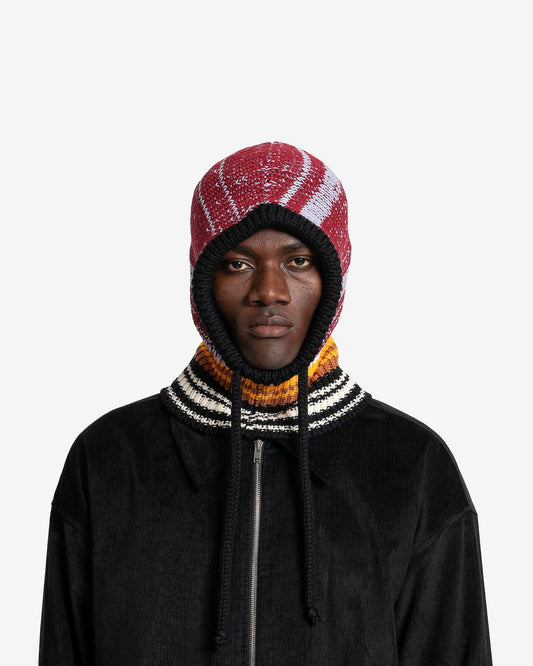 Marni Men's Hats Mouline Balaclava with Striped Neck in Coffee