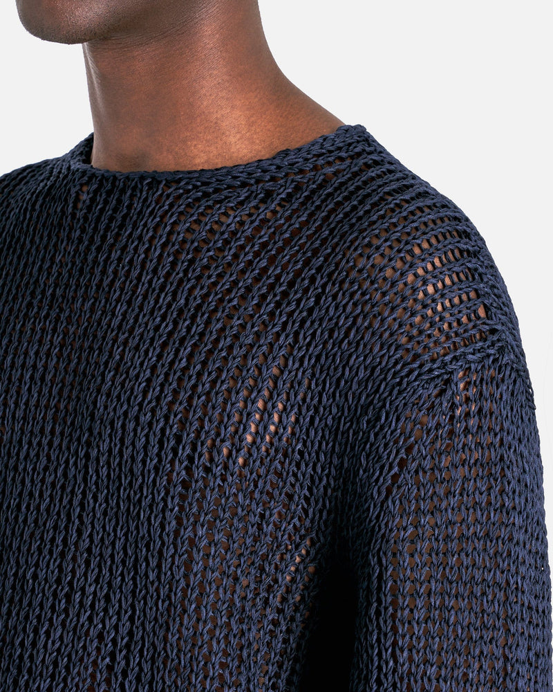 Mouline Open Cotton Knit Jumper in Navy - Main Image