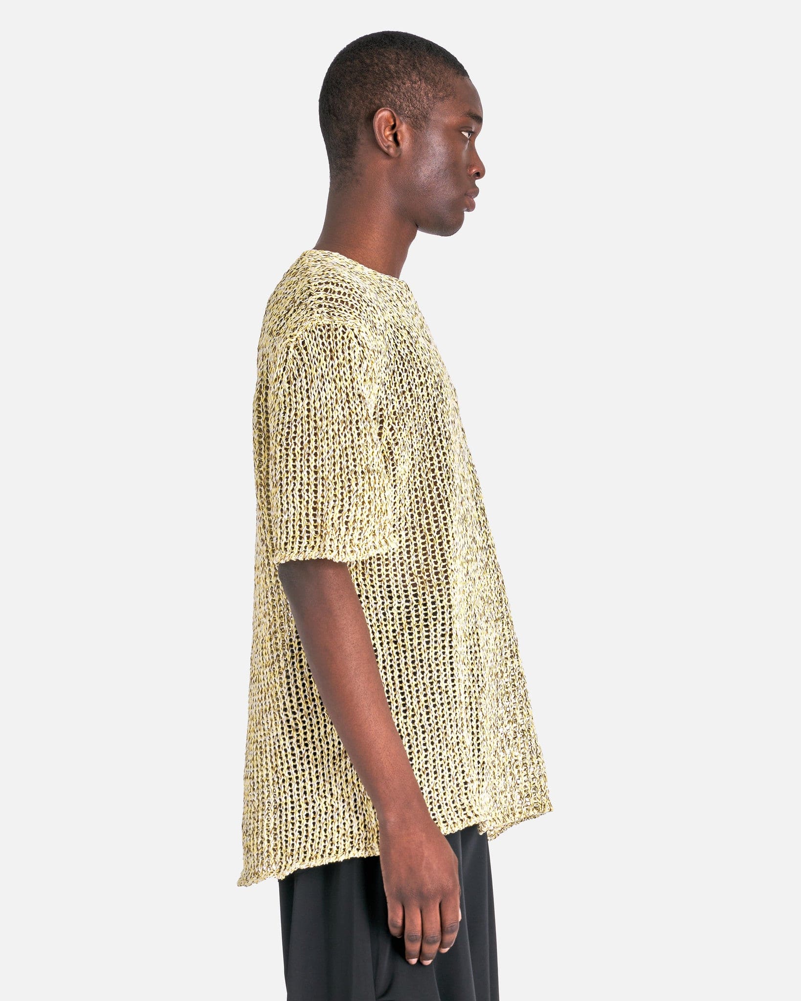 Jil Sander Men's T-Shirts Mouline Open Cotton Knit T-Shirt in Yellow/Brown