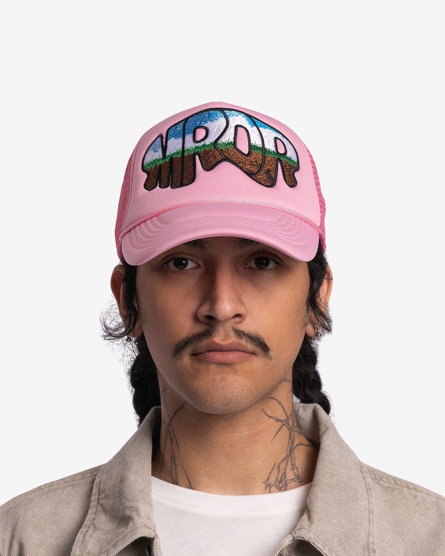 Who Decides War Men's Hats O/S MRDR Trucker Hat in Pale Pink/White