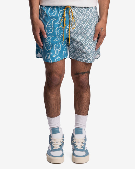 Rhude Men's Shorts Multi Paisley Trunks in Marine/Sage