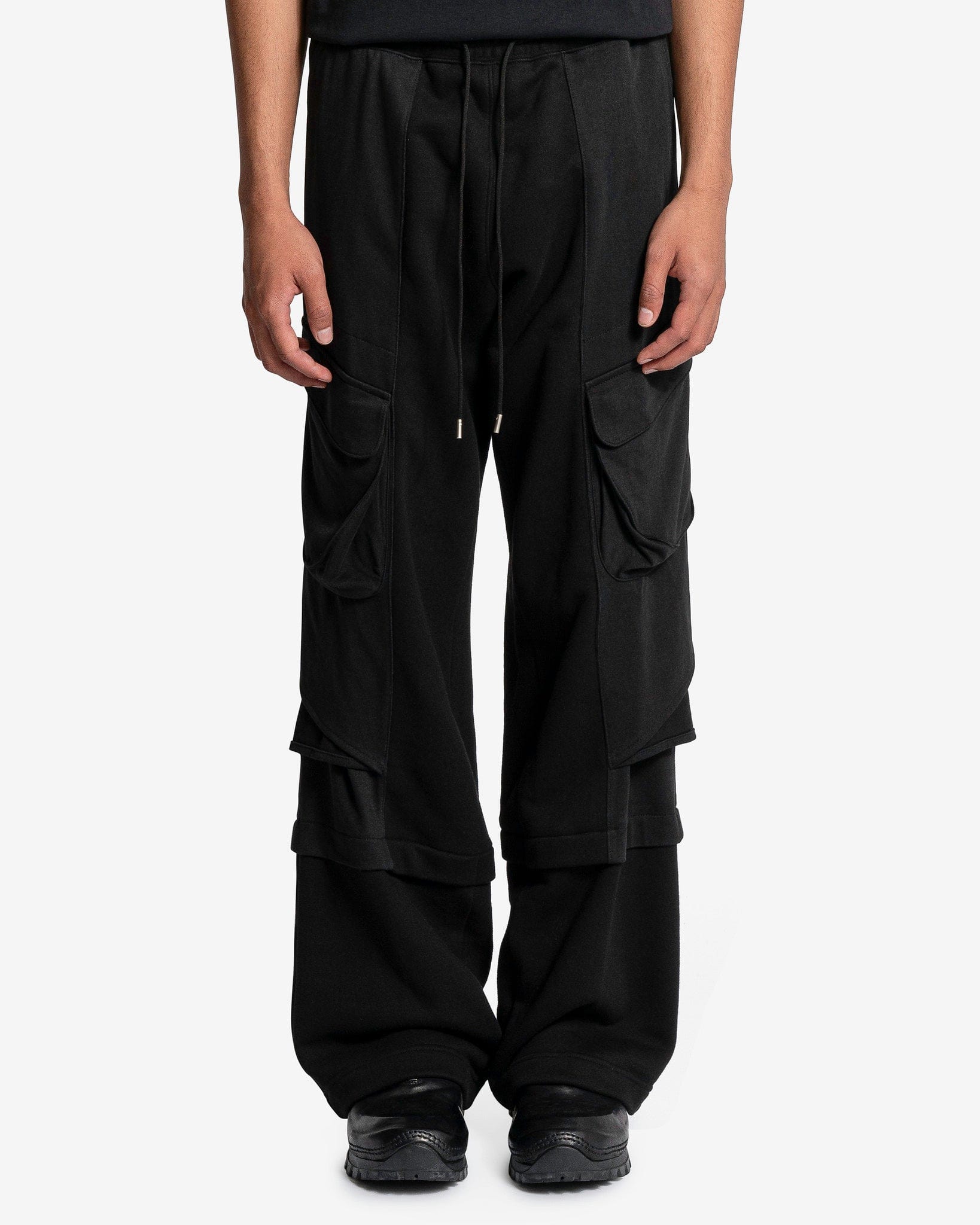 JiyongKim Men's Pants Multi-Pocket Sweatpants in Black Jersey