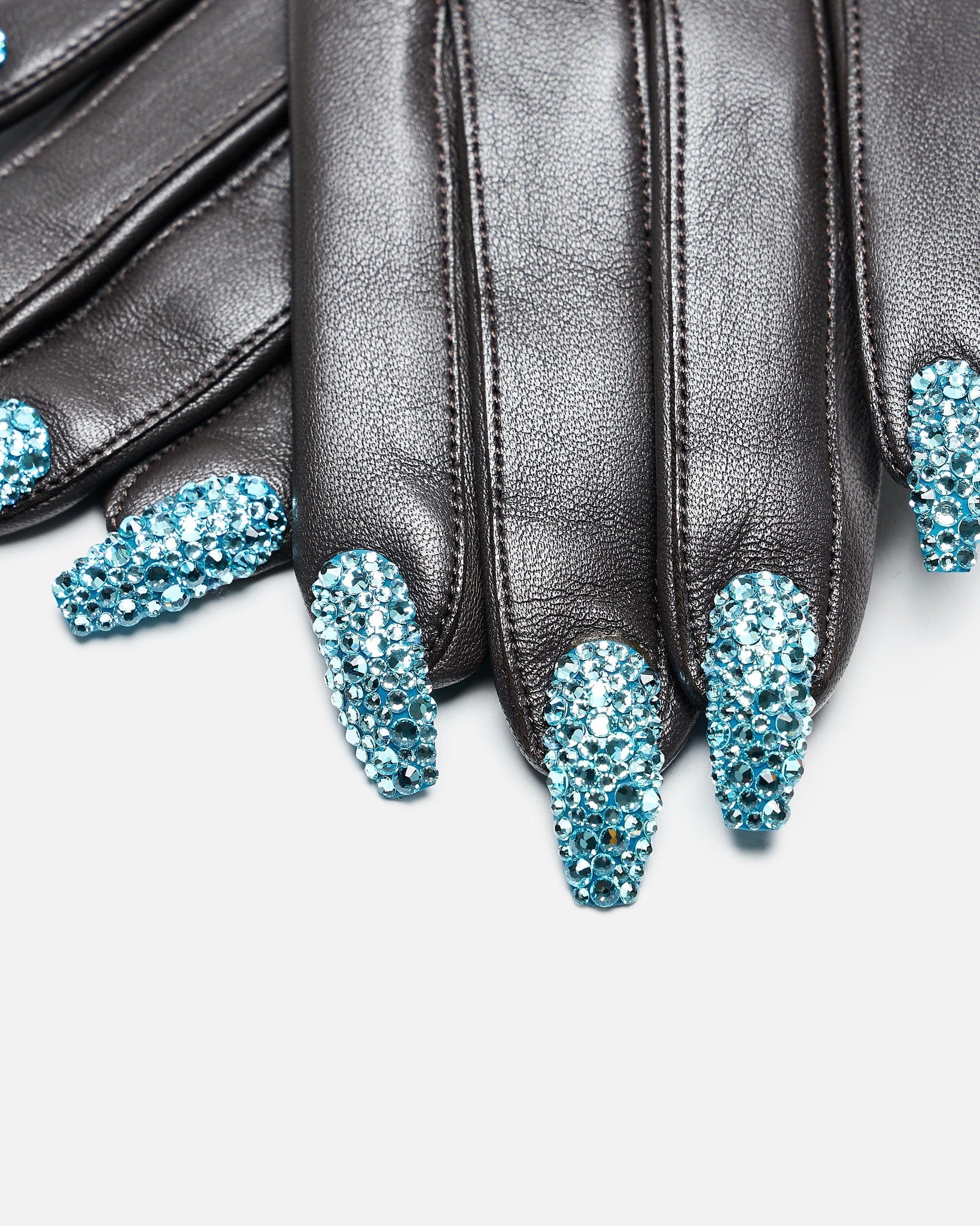 UNDERCOVER Leather Goods O/S Nail Detail Leather Gloves in Black and Blue