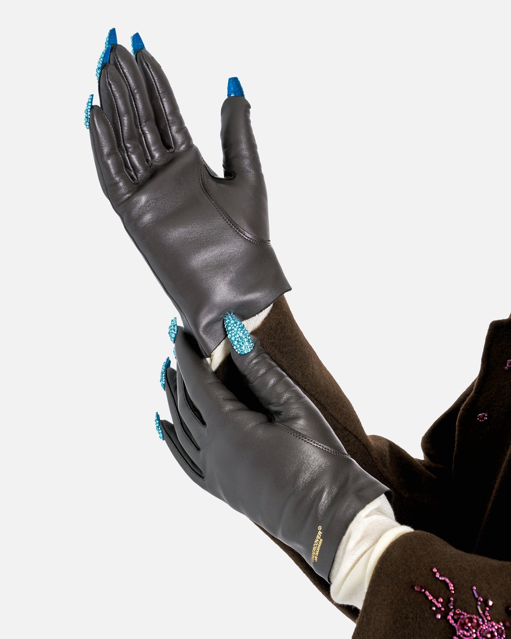 UNDERCOVER Leather Goods O/S Nail Detail Leather Gloves in Brown