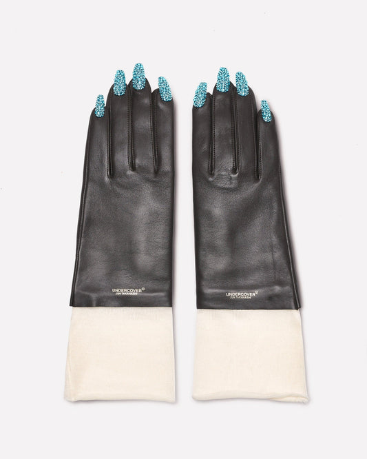 UNDERCOVER Leather Goods O/S Nail Detail Leather Gloves in Brown
