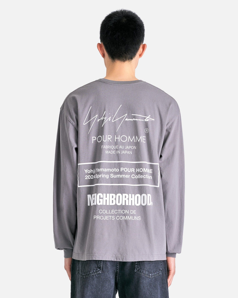 Yohji Yamamoto Pour Homme Men's T-Shirts Neighborhood PT Long Sleeve in Grey
