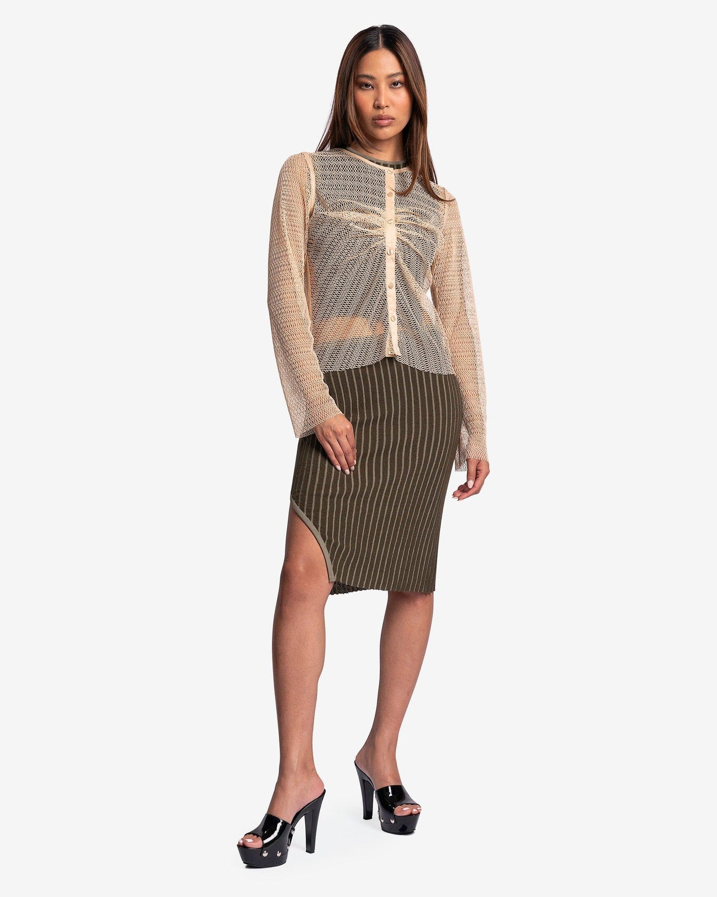 Eckhaus Latta Women Sweaters Net Cardigan in Straw