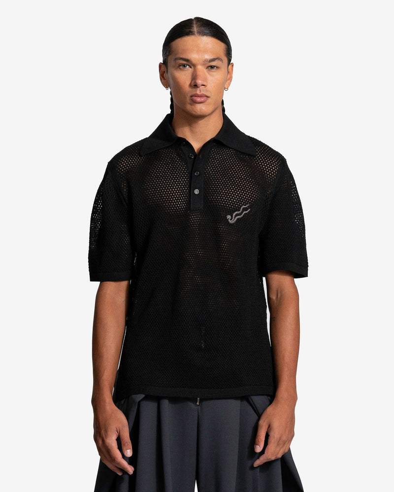 Net Knit Polo in Black