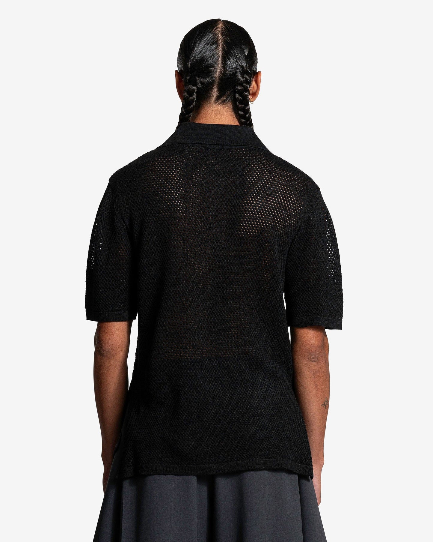 LU'U DAN Men's Shirts Net Knit Polo in Black
