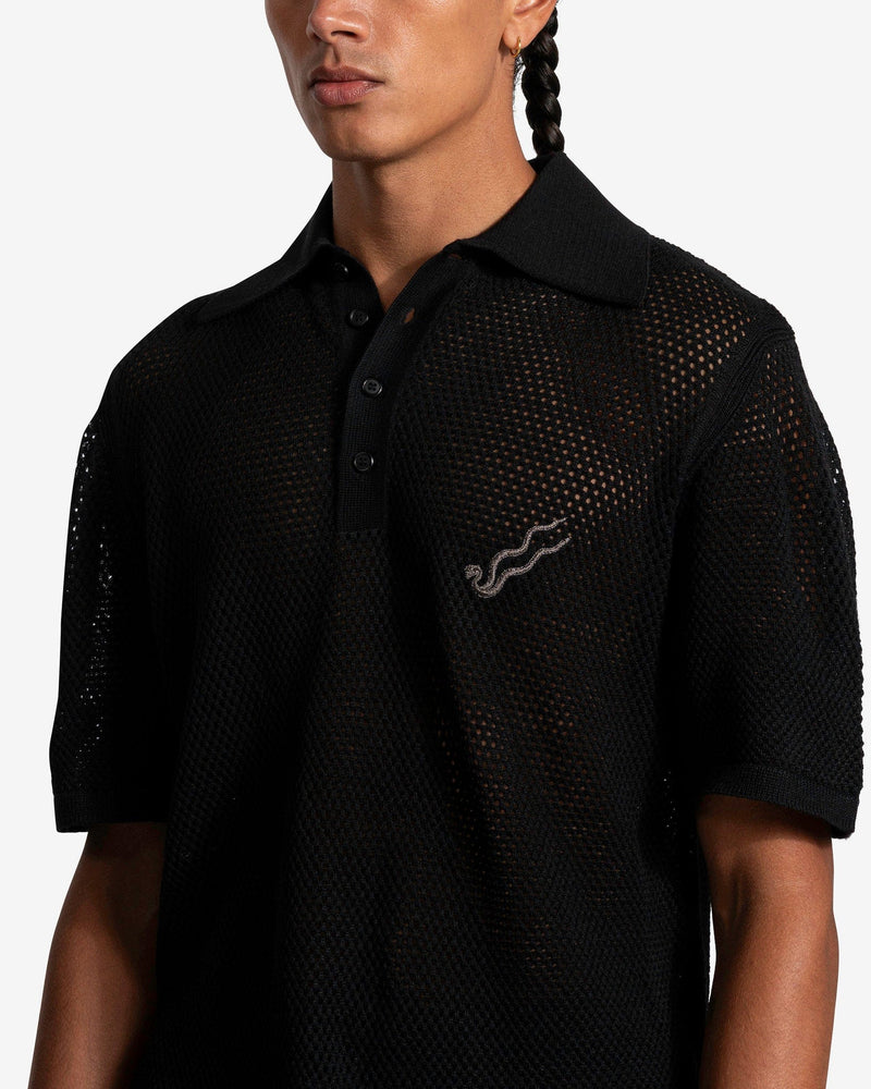 LU'U DAN Men's Shirts Net Knit Polo in Black