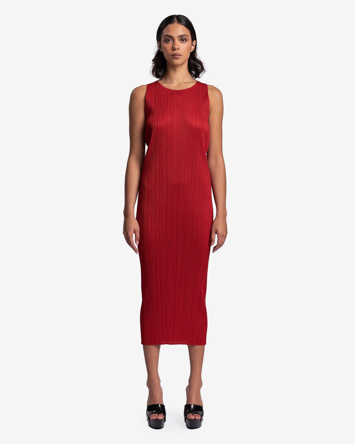 Pleats Please Issey Miyake Women Dresses New Colorful Basics Dress in Red