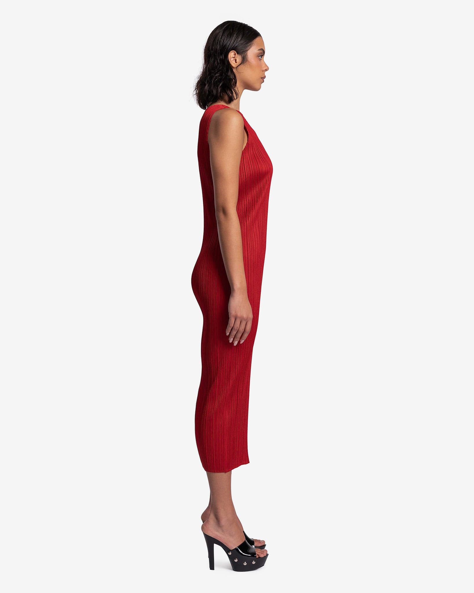 Pleats Please Issey Miyake Women Dresses New Colorful Basics Dress in Red