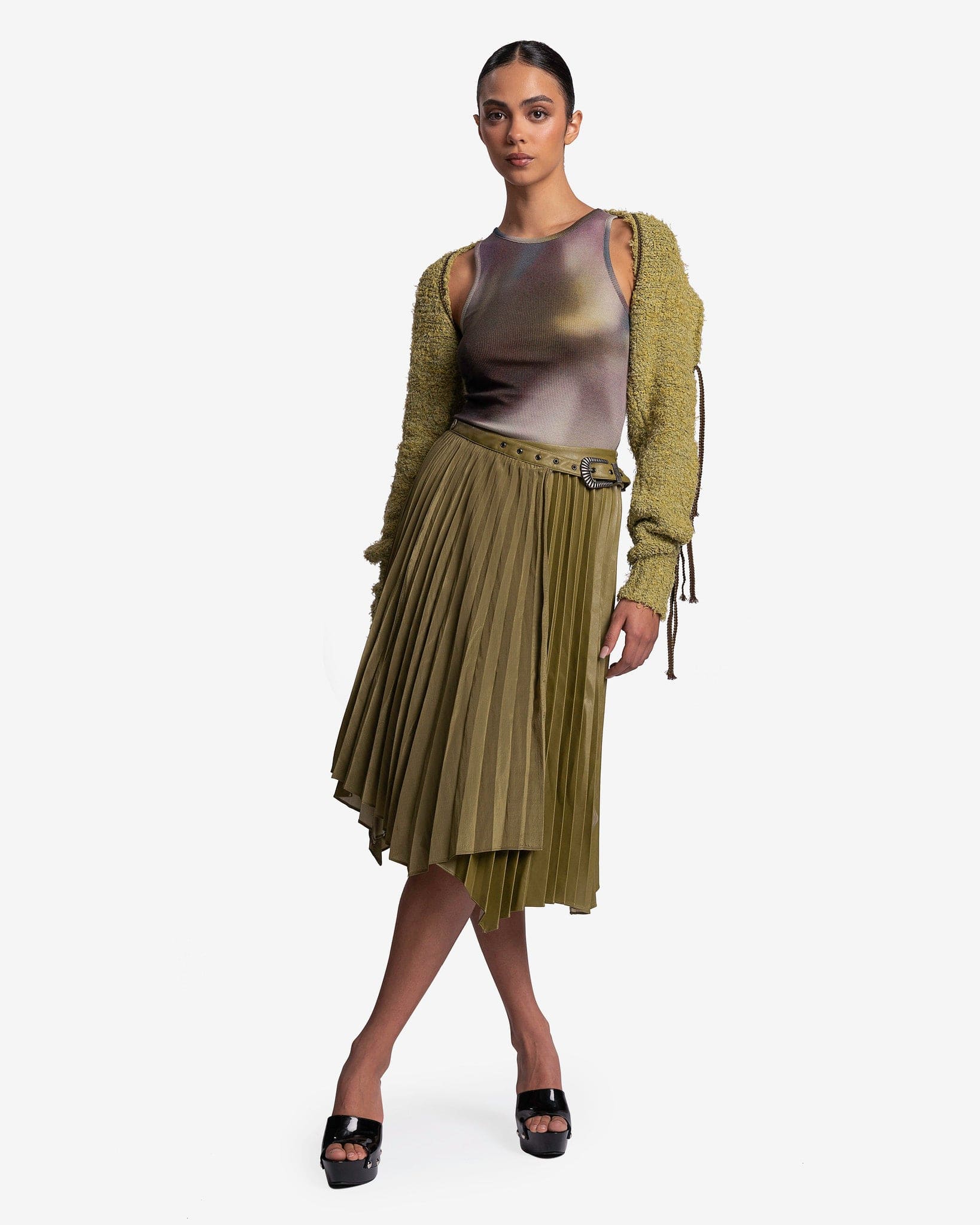 Andersson Bell Women Skirts Nicola Double Pleats Skirts in Khaki