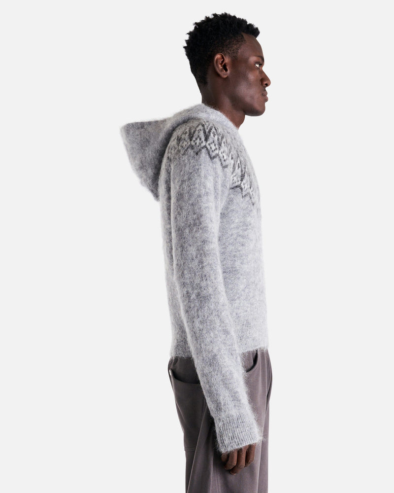 Omar Afridi Men's Sweater Nordic Hoodie Jumper in Light Grey Mohair