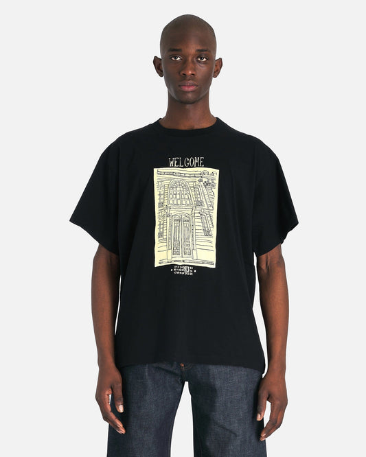 MM6 Maison Margiela Men's T-Shirts Notebook Sketch Graphic Print T-Shirt in Black