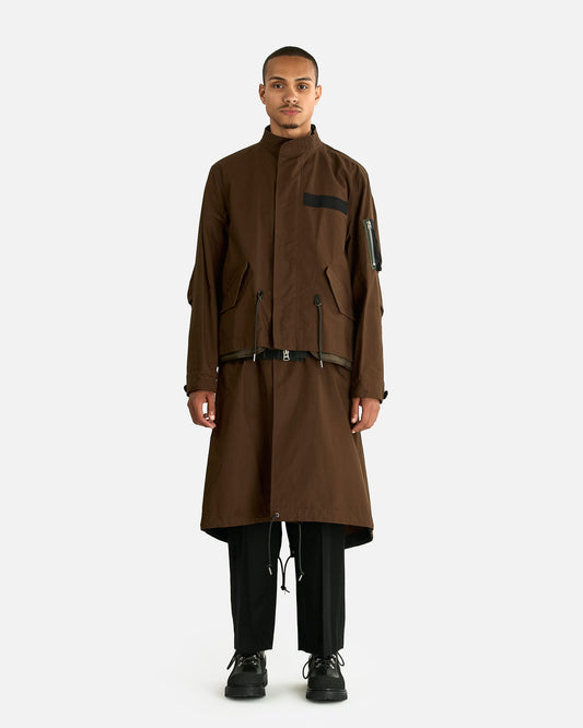 Sacai Men's Coats Nylon Twill x Rip Stop Coat in Beige