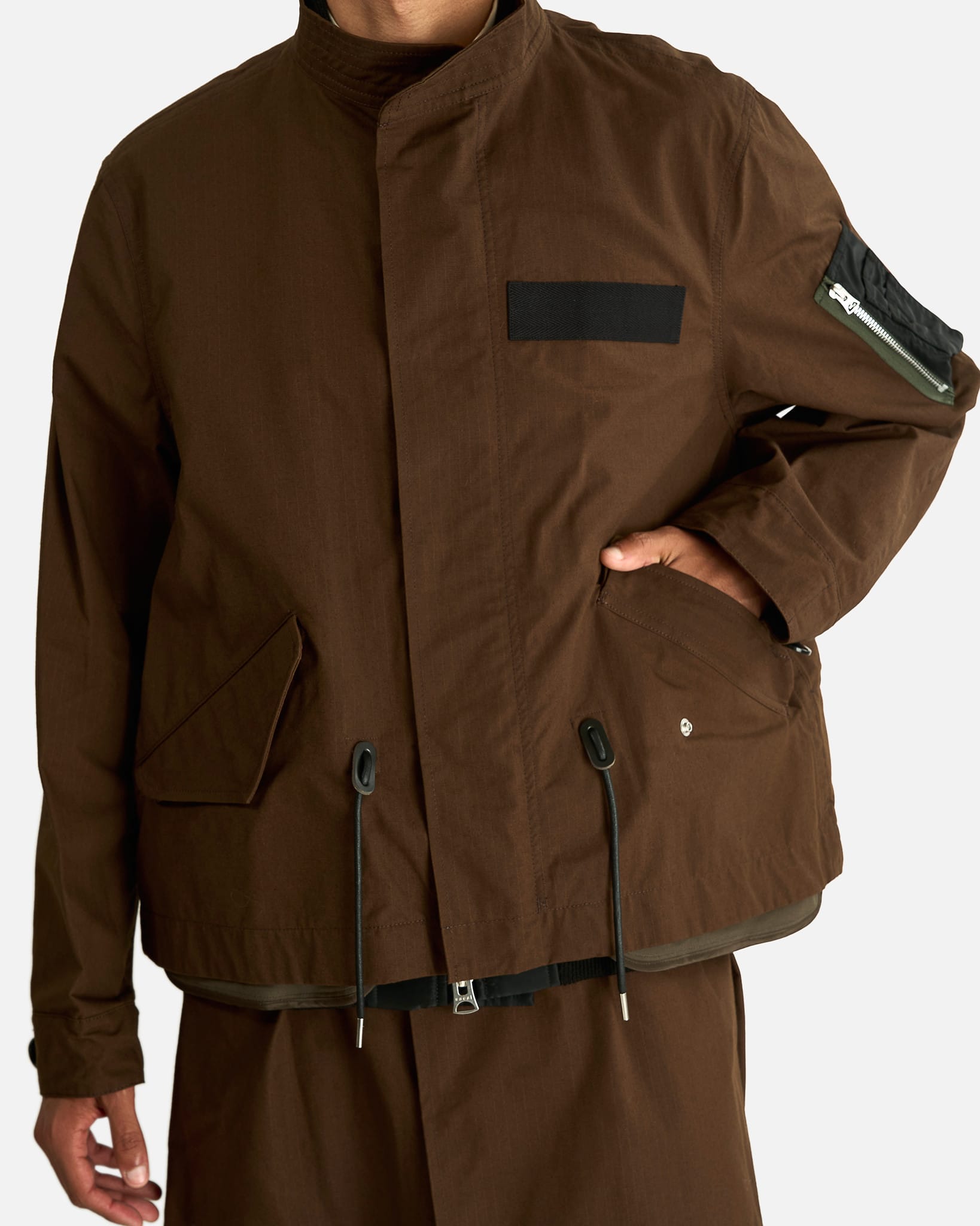Sacai Men's Coats Nylon Twill x Rip Stop Coat in Beige