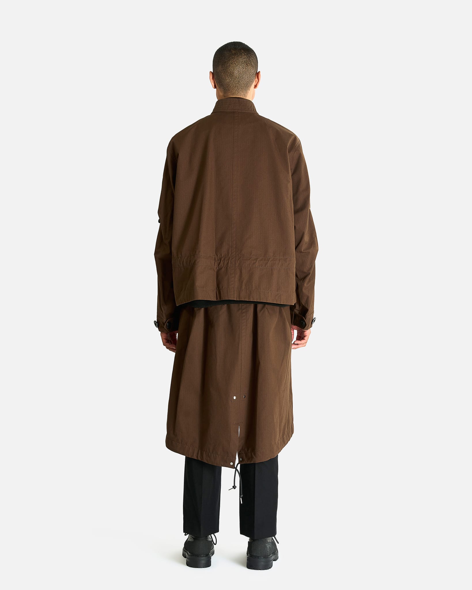 Sacai Men's Coats Nylon Twill x Rip Stop Coat in Beige