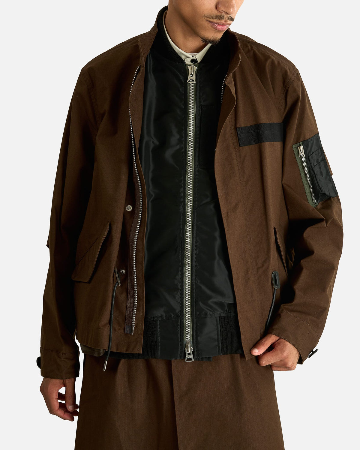 Sacai Men's Coats Nylon Twill x Rip Stop Coat in Beige