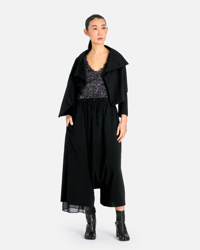Y's by Yohji Yamamoto Women Pants O-Right Side Doubled Flare Pants in Black