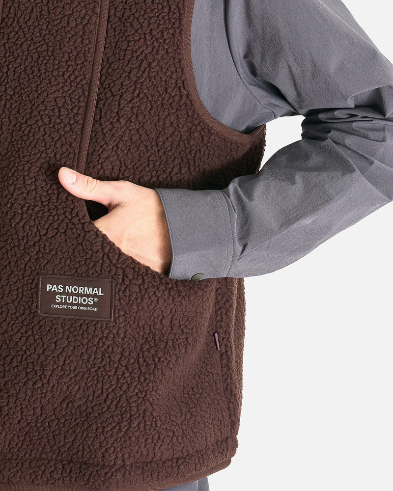 Pas Normal Studios Men's Tops Off-Race Pile Fleece Vest in Light Brown