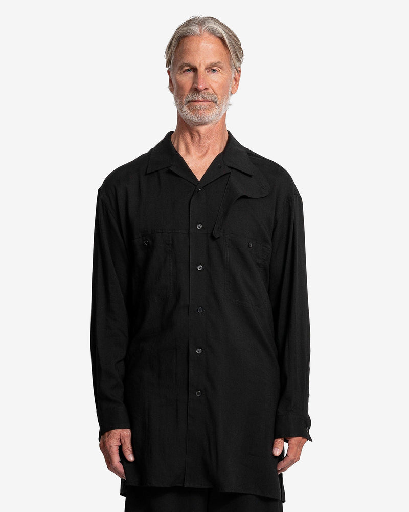 Yohji Yamamoto Pour Homme Men's Shirts Open Collar Shirt with Chin Flap