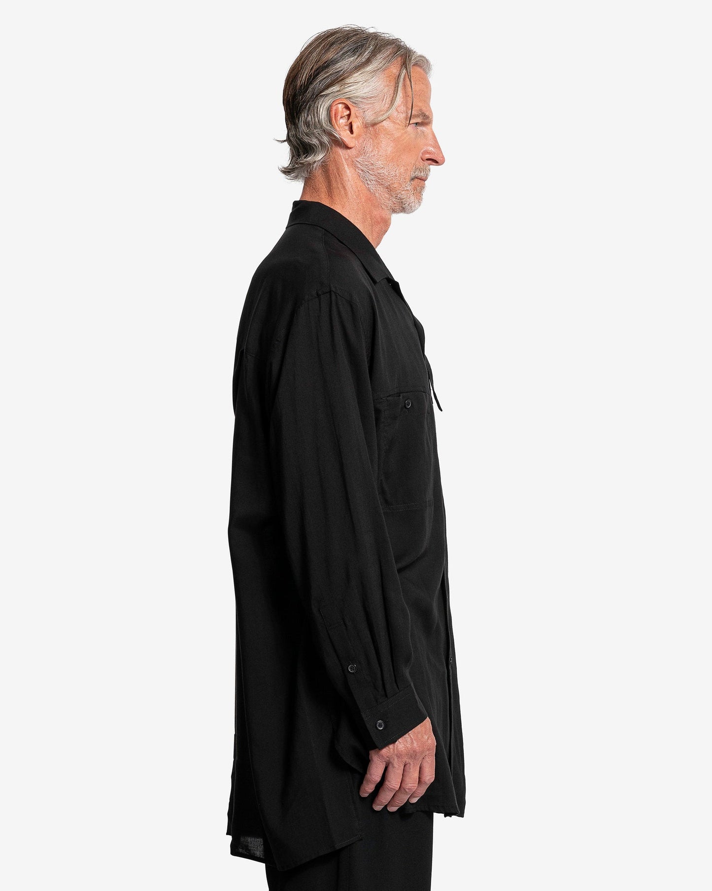 Yohji Yamamoto Pour Homme Men's Shirts Open Collar Shirt with Chin Flap