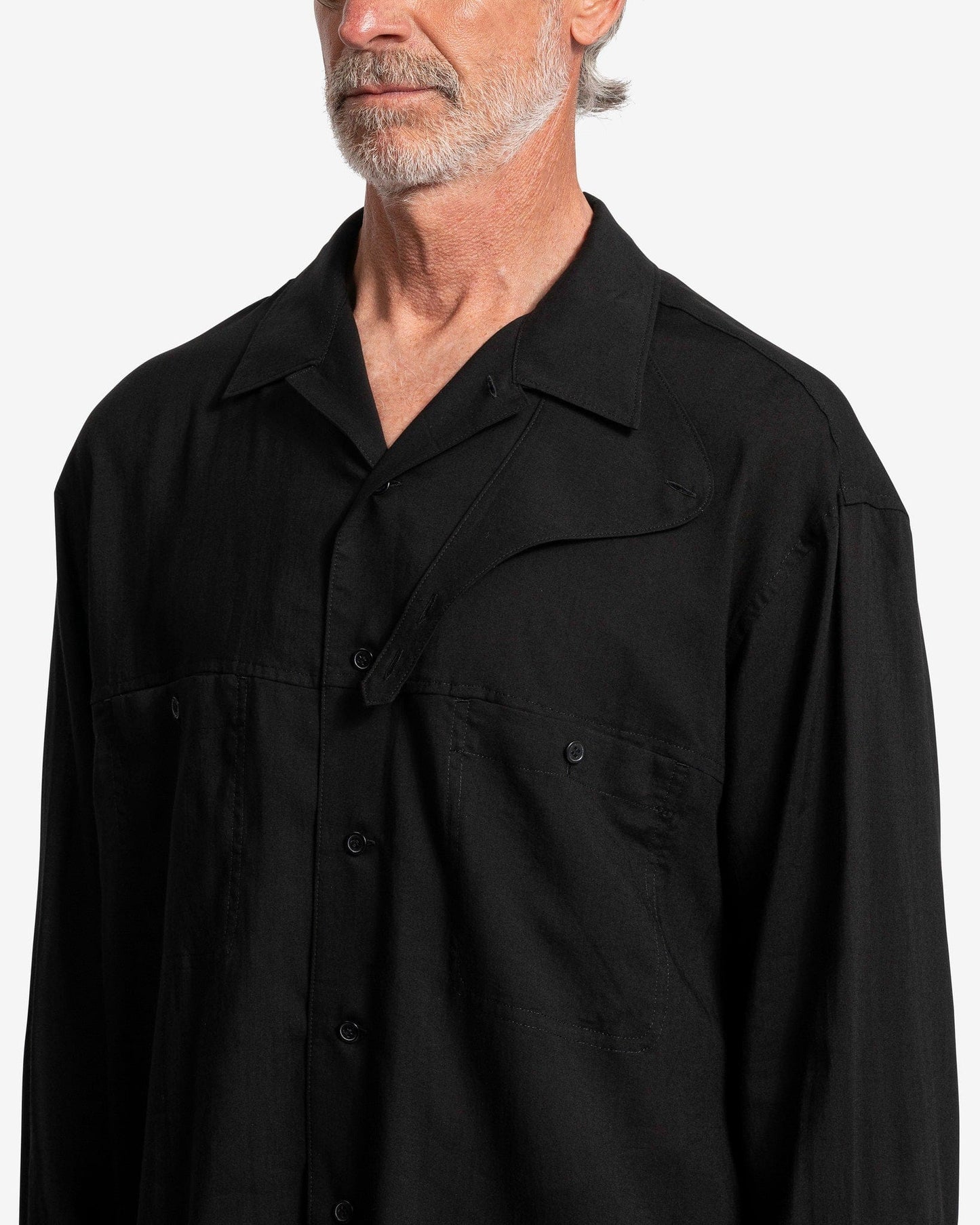 Yohji Yamamoto Pour Homme Men's Shirts Open Collar Shirt with Chin Flap