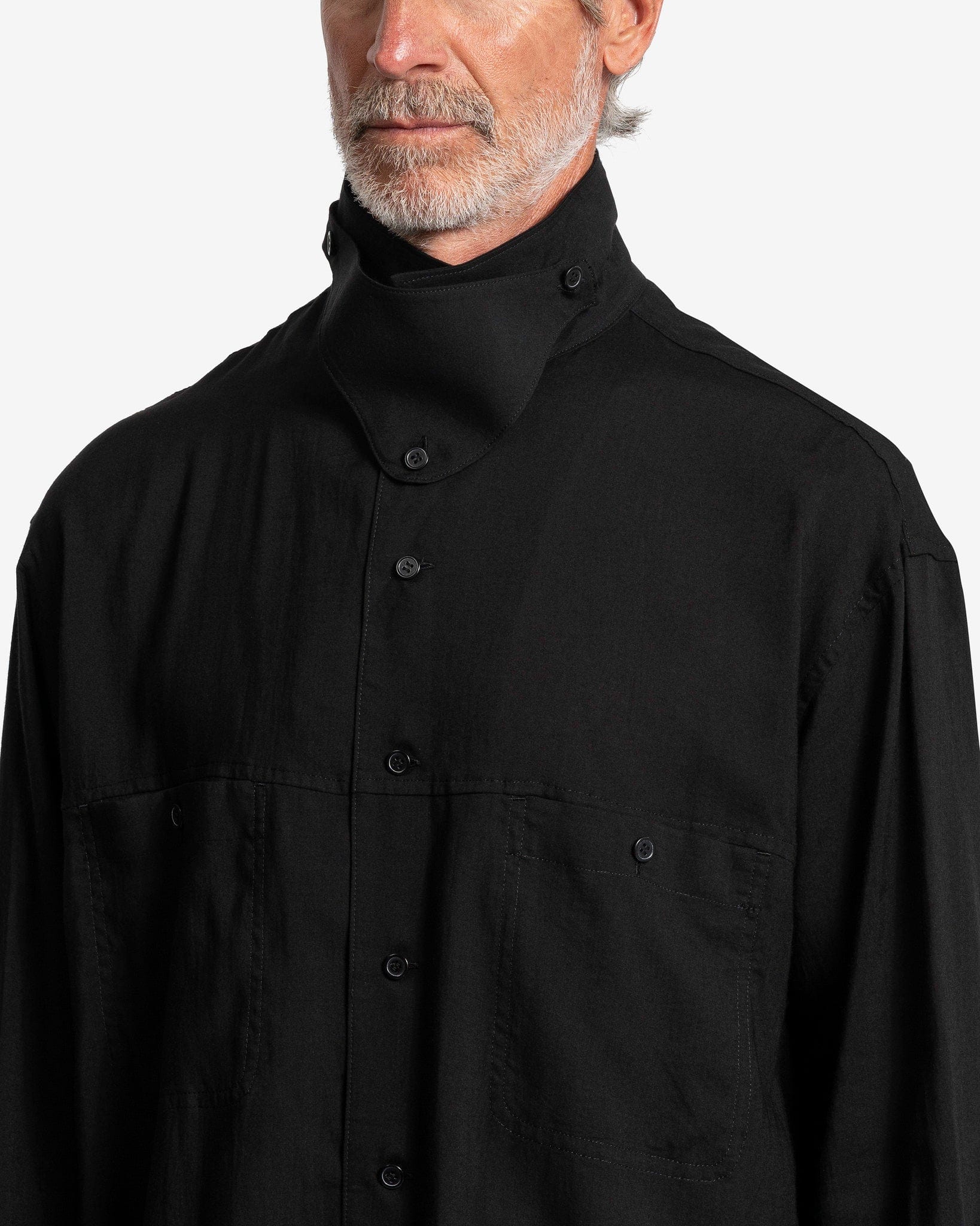 Open Collar Shirt with Chin Flap
