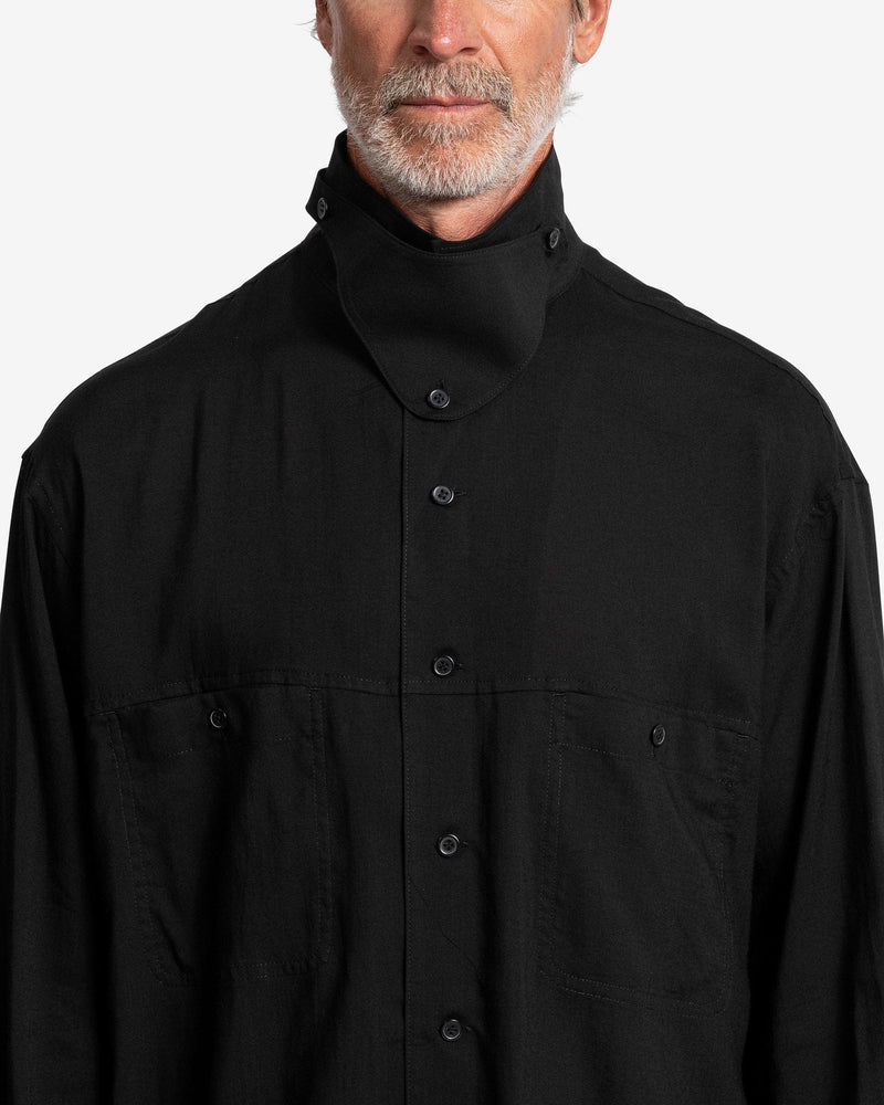Yohji Yamamoto Pour Homme Men's Shirts Open Collar Shirt with Chin Flap