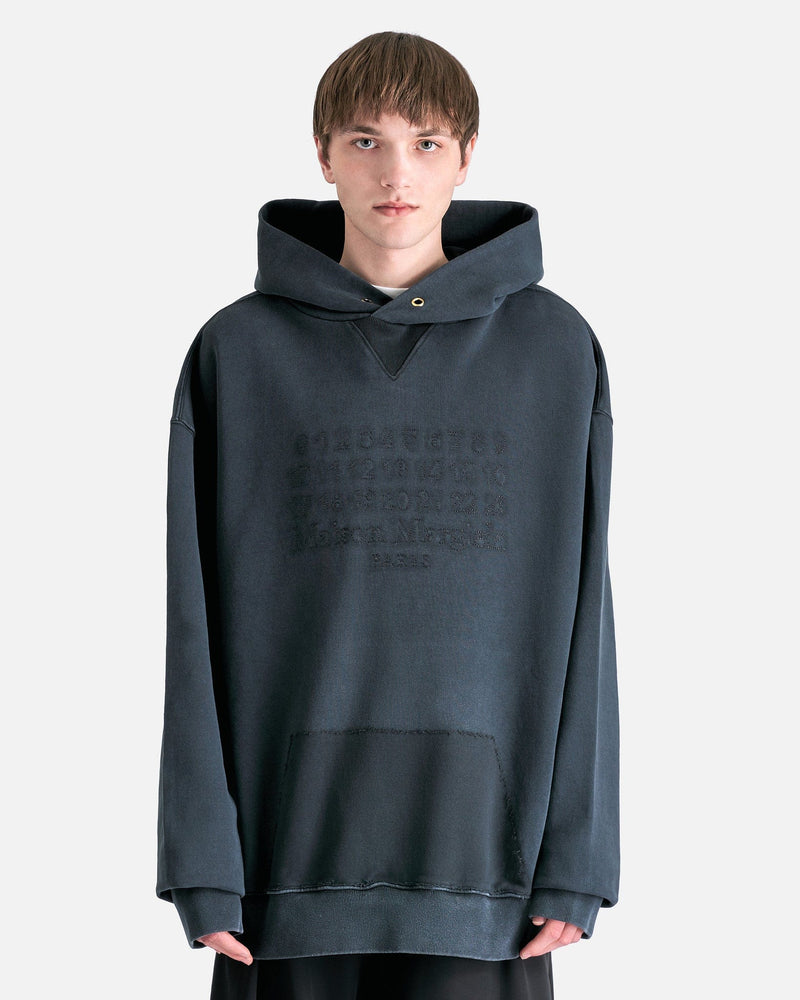 Maison Margiela Men's Sweatshirts Organic Cotton Fleece Logo Sweatshirt in Washed Black