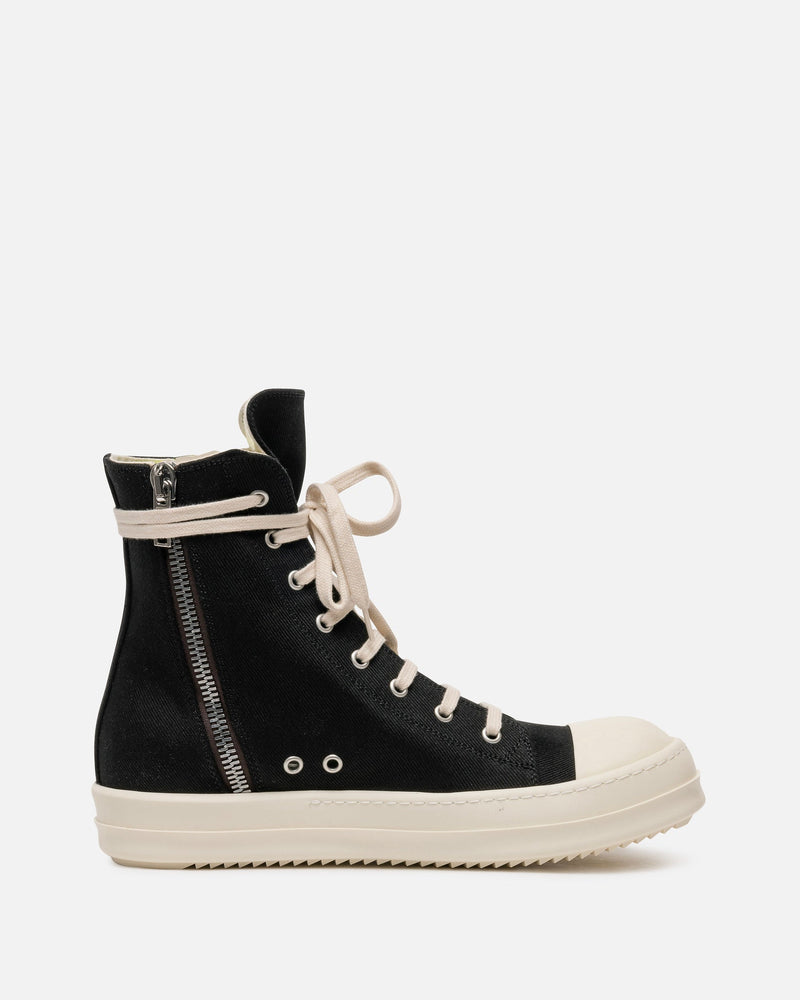Rick Owens DRKSHDW Men's Sneakers Overdyed Denim Ramones in Black/Pearl