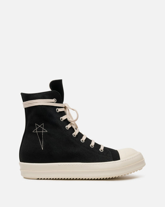 Rick Owens DRKSHDW Men's Sneakers Overdyed Denim Ramones in Black/Pearl