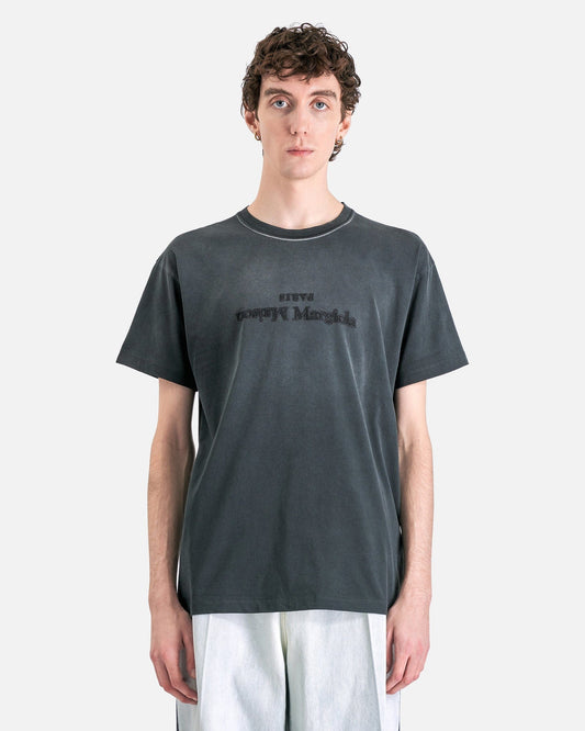 Maison Margiela Men's T-Shirts Overdyed Treatment Logo T-Shirt in Washed Black