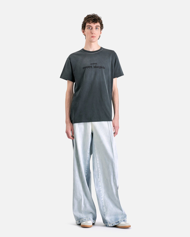 Maison Margiela Men's T-Shirts Overdyed Treatment Logo T-Shirt in Washed Black