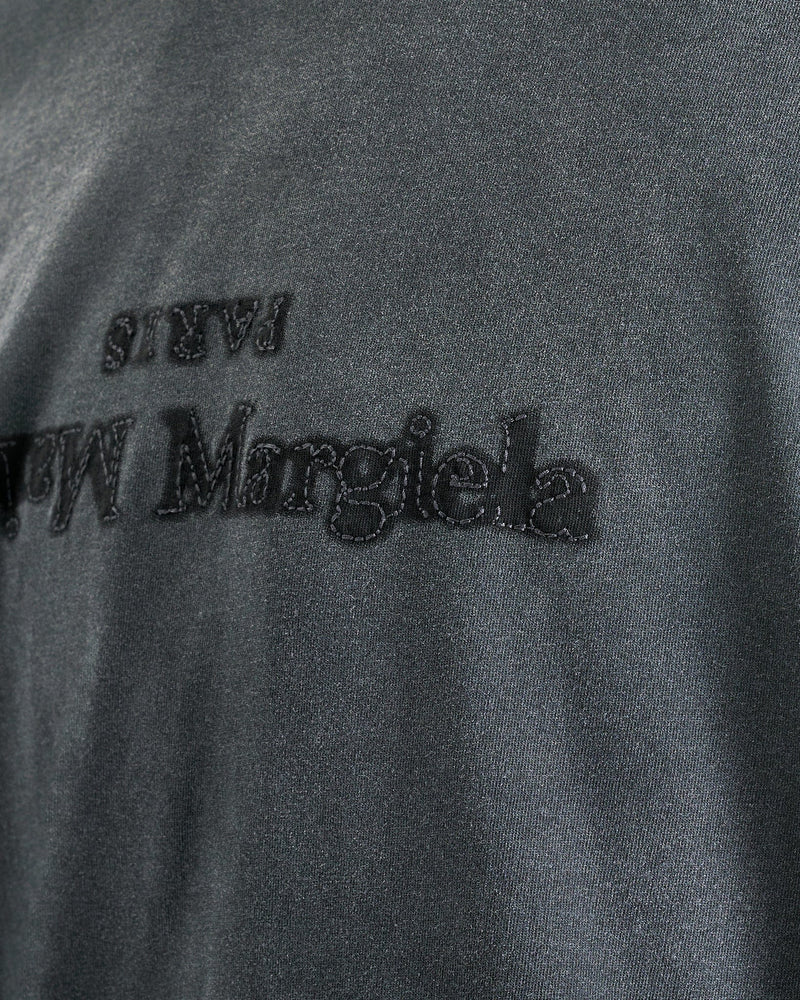 Maison Margiela Men's T-Shirts Overdyed Treatment Logo T-Shirt in Washed Black