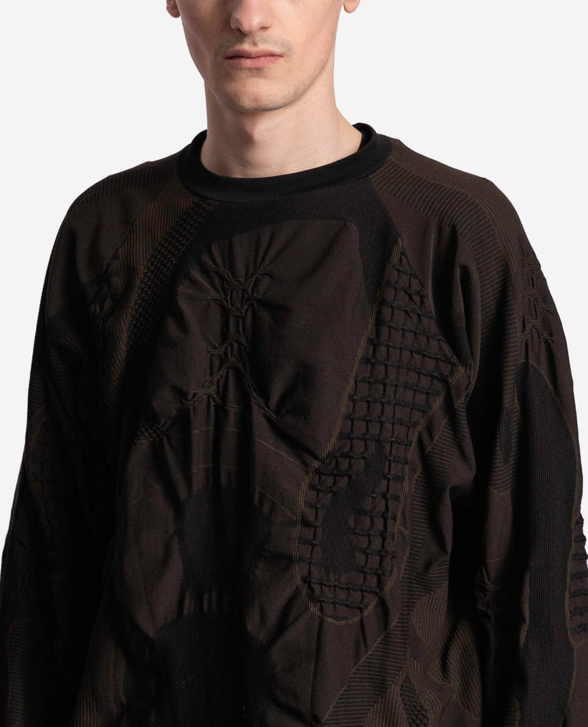 Roa Men's Sweater O/S Oversized 3D Knit in Nero/Marrone