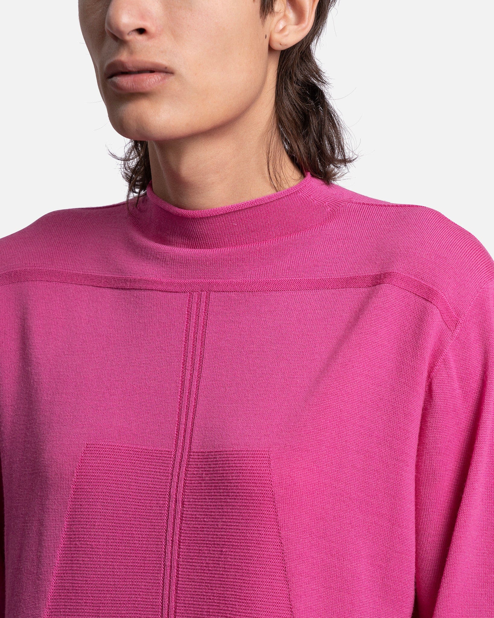 Rick Owens Men's Sweater O/S Oversized Geo Round Neck Sweater in Hot Pink