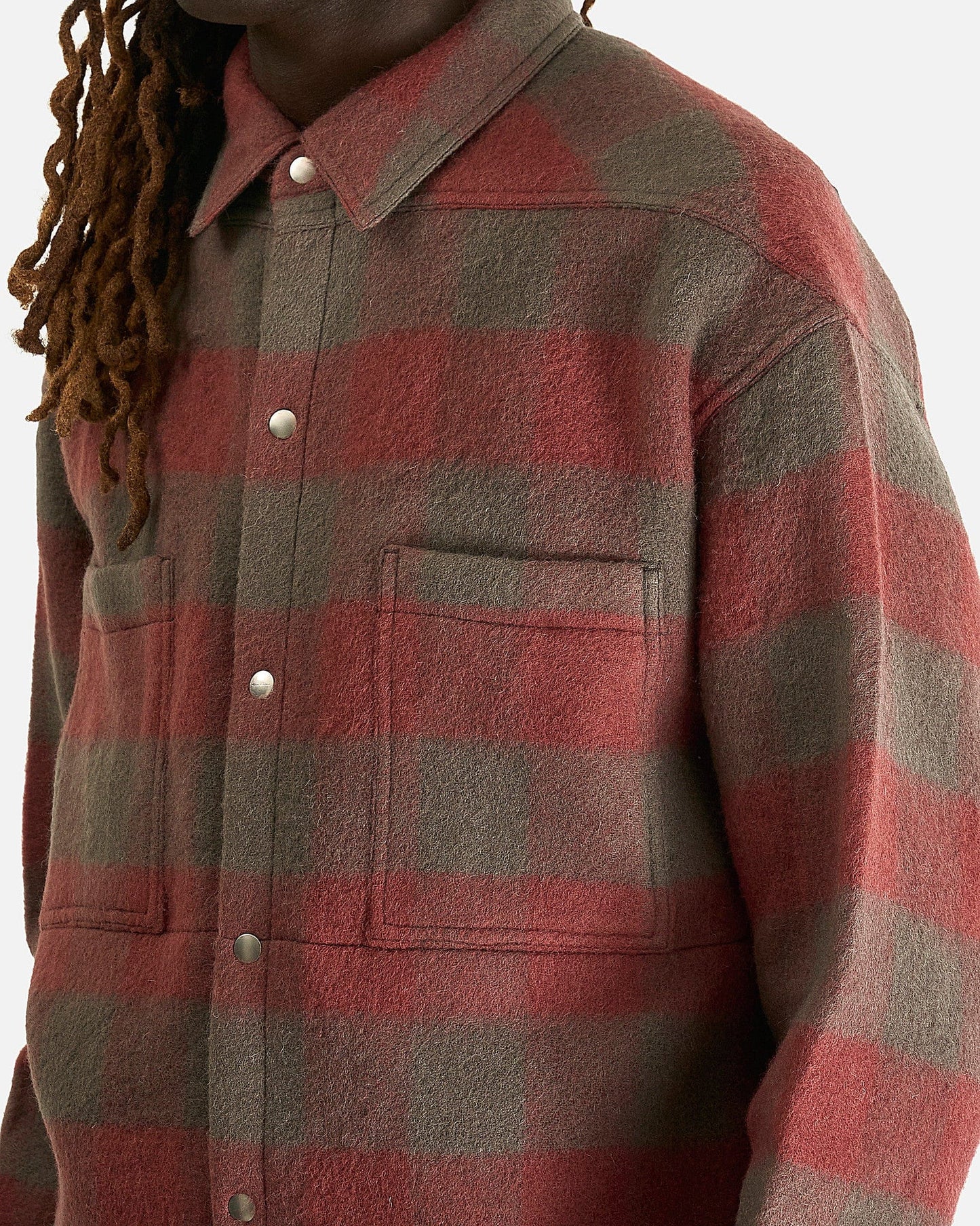 Rick Owens Men's Shirts Oversized Outershirt in Rosewood Plaid