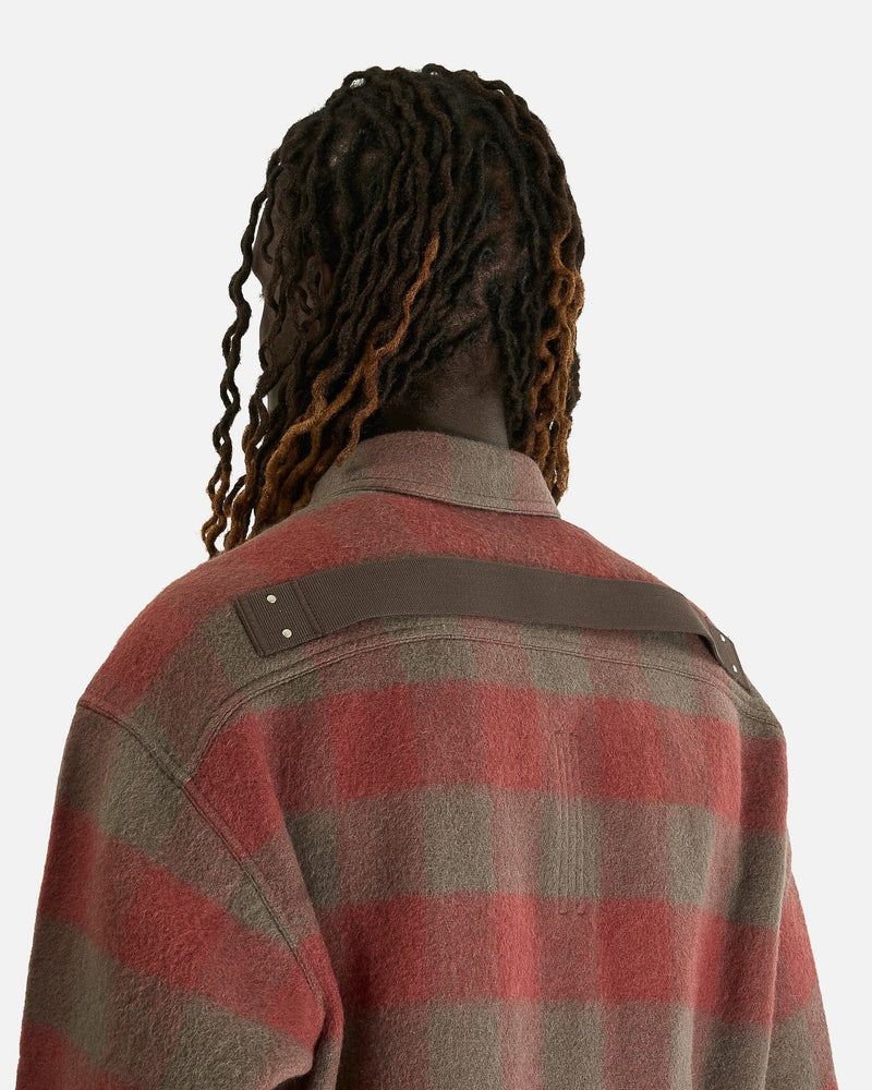 Rick Owens Men's Shirts Oversized Outershirt in Rosewood Plaid