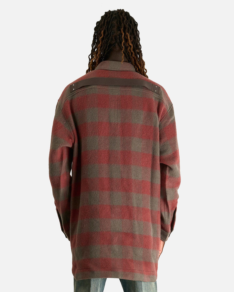 Rick Owens Men's Shirts Oversized Outershirt in Rosewood Plaid