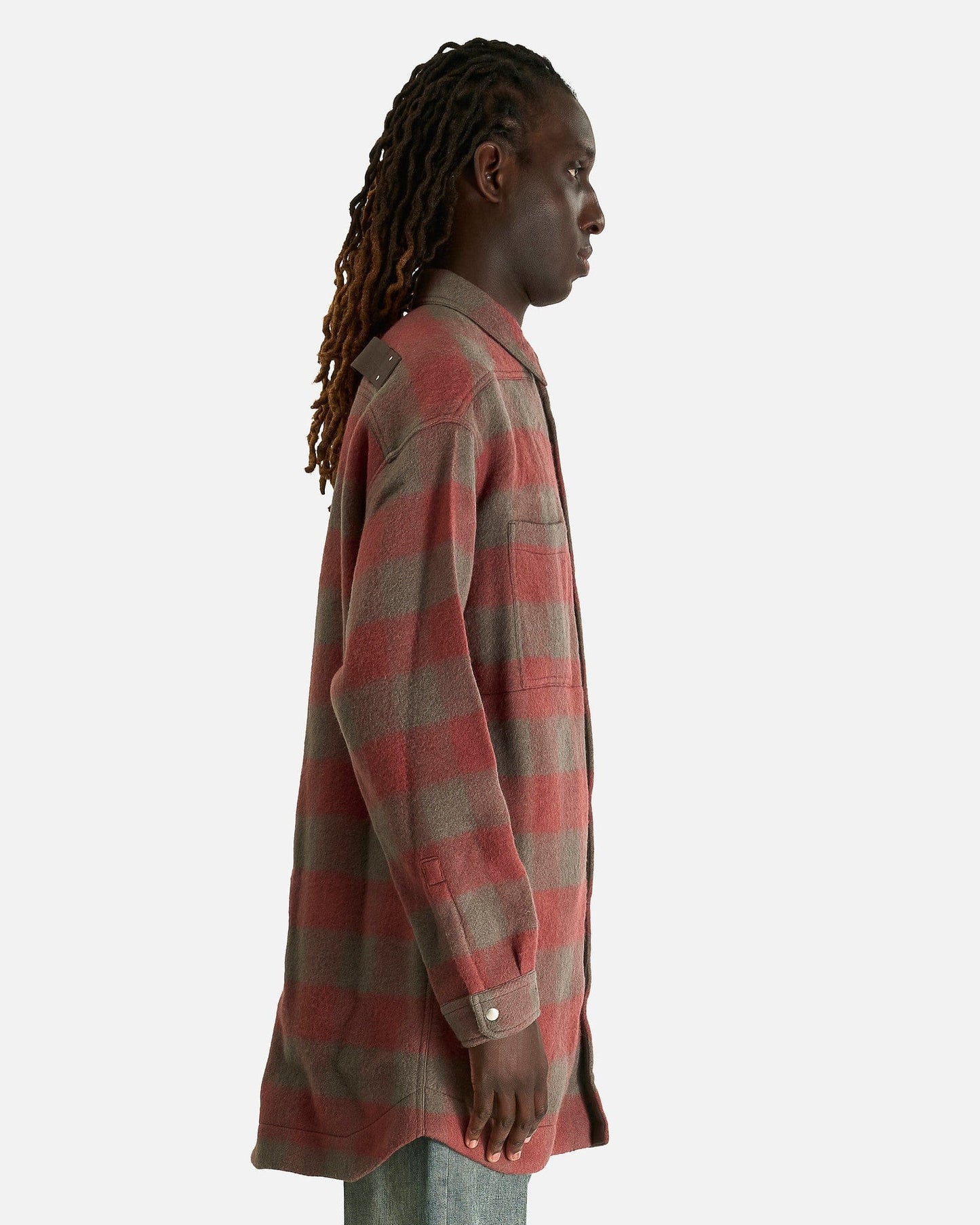 Rick Owens Men's Shirts Oversized Outershirt in Rosewood Plaid