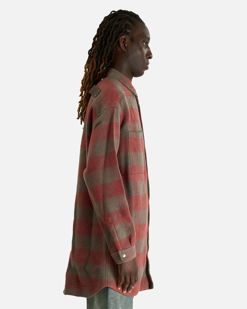 Rick Owens Men's Shirts Oversized Outershirt in Rosewood Plaid