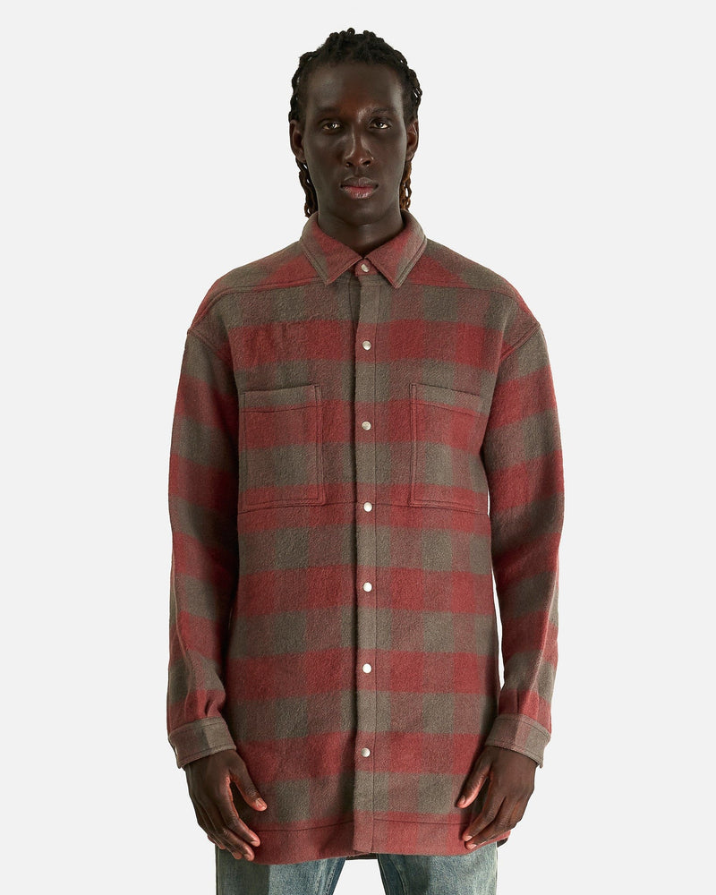 Rick Owens Men's Shirts Oversized Outershirt in Rosewood Plaid